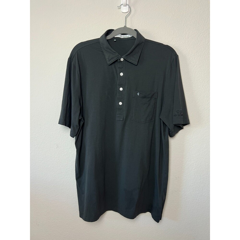 Criquet Mens Polo Shirt Large Black Pima Cotton Spandex Short Sleeve Pocket